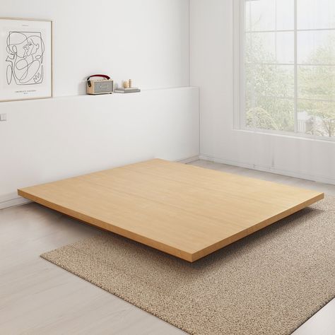 Loft Japandi Platform Bed Base, Super King Japanese Bed Base, Low Platform Bed Japanese Style, Japandi Bedroom Furniture, Queen Bed Ideas For Small Rooms, Japan Bedroom Aesthetic, Japandi Bed Frame, Platform Bed Ideas Bedrooms, Japandi Loft, Japandi Small Apartment