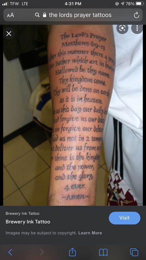 The Lords Prayer Tattoo, Lords Prayer Tattoo, Tattoo Lower Arm, Prayer Tattoo, Lord Prayer, Lords Prayer, Lord’s Prayer, Thy Will Be Done, The Lords Prayer