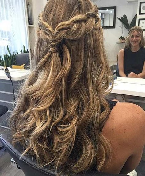 Pretty Braids - Half Up Half Down Hairstyles. #hair #hairstyles #hairstyleideas #hairstyleideas #halfup #halfuphalfdown #style #styles #girls #women #fashion #braids #braidedhairstyles Luxy Hair, Braided Half Up, Cute Curly Hairstyles, Waterfall Braid, Fishtail Braid, Prom Hairstyles For Long Hair, Wedding Hair Down, Braid Hairstyles, Half Up Half Down Hair