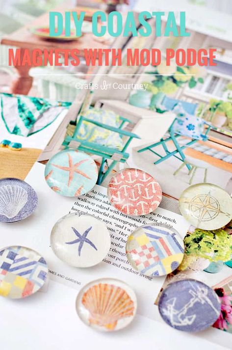 Diy Magnets, Mod Podge Crafts, Budget Crafts, Glass Magnets, Magnet Crafts, Diy Event, Beach Diy, Creation Deco, Diy Spring