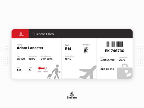 Emirates - Boarding Pass Reimagined Ticket Avion, Ticket Sample, Fake Plane Ticket, Boarding Pass Design, Ipad Case Stickers, Ticket Template Free, Ali Zafar, Emirates Flights, Boarding Pass Template