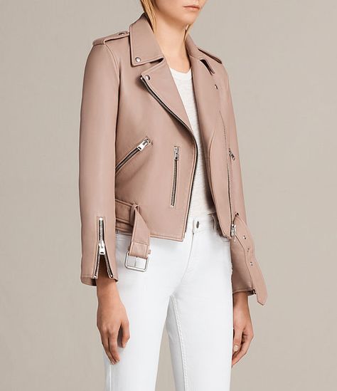 Womens Balfern Leather Biker Jacket (BLUSH PINK) - product_image_alt_text_6 Cop Outfit, Captain America Jacket, Willa Holland, Shearling Jacket Women, Pink Leather Jacket, Cafe Racer Jacket, Distressed Jacket, Slim Fit Jackets, Brown Leather Jacket