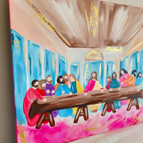 • The Last Supper • “And Jesus said unto them, I am the bread of life: he that cometh to me shall never hunger; and he that believeth on me shall never thirst.” John‬ ‭6‬:‭35‬ ‭ #designsbyyyc #thelordssupper #thelastsupperpainting #thelastsupper #smallbusiness #smallbusinessowner #painting #artworks #artgallery #jesus #jesusandhisdisciples #jesuslovesyou #jesussaves #paintingart Last Supper Painting Modern, Last Supper Art, The Last Supper Painting, Last Supper, Beautiful Costumes, Jesus Saves, Christmas Paintings, Abstract Painting Acrylic, Abstract Painting