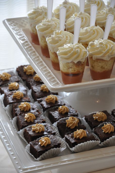 Salted Caramel Butter Cream rosettes on a brownie bite makes ALL THE DIFFERENCE!... Guava-Coconut Cake shots?  HOLY Deliciousness! Caramel Butter, Cake Shots, Brownie Bites, Coconut Cake, Mini Desserts, Dessert Bars, Mini Cupcakes, Salted Caramel, Mini Cheesecake