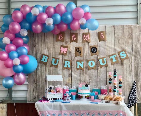 Gender Reveal Ideas Truck Theme, Trucks Or Bows Gender Reveal, Truck Themed Gender Reveal, Dirt Bike Themed Gender Reveal, Gender Reveal Car Burnout, Gender Reveal Burnouts Or Bows, Motorcycle Burnout Gender Reveal, Gender Reveal Dirtbike Theme, Gender Reveal Bows Or Burnouts