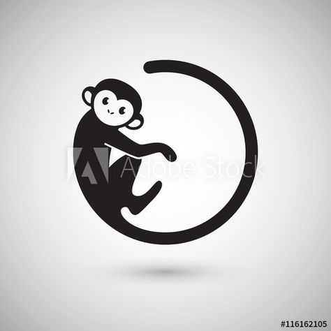 Stock Image: Cute monkey logo in a shape of a circle, New Year 2016, vector illustration logo design Monkey Logo, A Monkey, Cute Monkey, On The Moon, A Circle, The Moon, Vector Illustration, Moon, Design