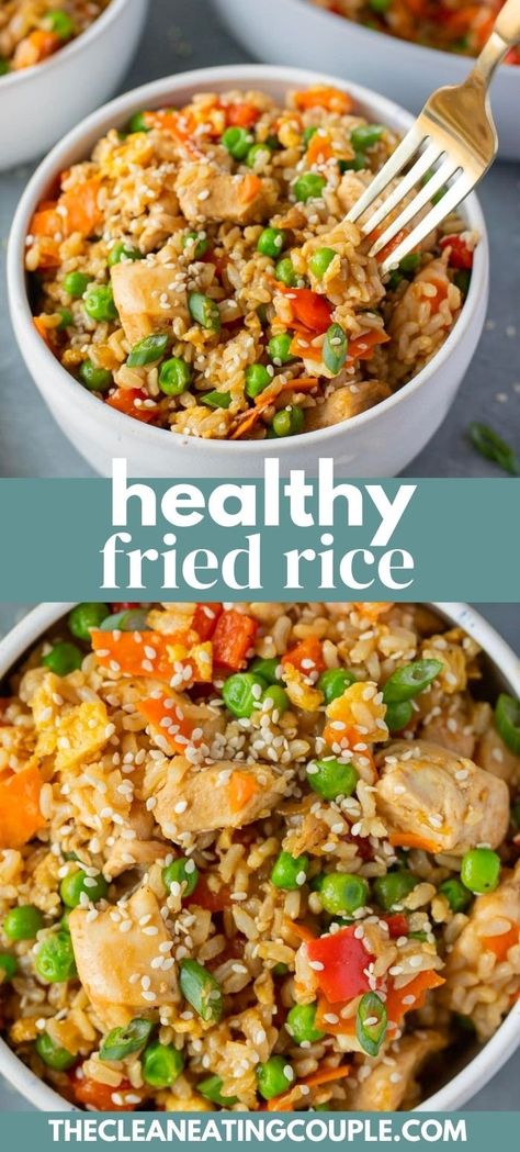 Healthy Fried Rice Recipe, Fried Rice At Home, Healthy Fried Rice, Healthy Rice Recipes, Riced Veggies, Healthy Rice, Chicken Veggies, Brown Rice Recipes, Food Chicken