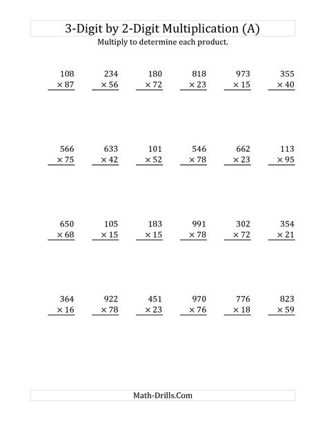 Preview Image of the 3-Digit by 2-Digit Multiplication (A) Long Multiplication… Long Multiplication Worksheets, 4th Grade Multiplication Worksheets, 4th Grade Multiplication, Multiplication And Division Worksheets, Printable Multiplication Worksheets, Math Multiplication Worksheets, Math Fact Worksheets, Integers Worksheet, Math Practice Worksheets