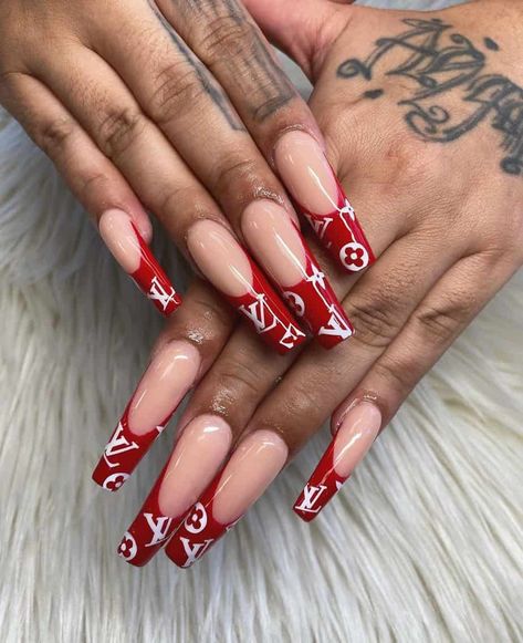 Louis Vuitton Nail Designs, Nails Louis Vuitton, Nail Designs Acrylic, Louis Vuitton Nails, Gucci Nails, Designer Nails, Retro Nails, Halloween Acrylic Nails, Style Nails