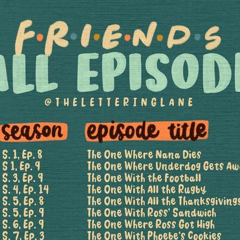 Phil | Lettering + Enneagram on Instagram: "So no one told you life was gonna be this way 👏🏻👏🏻👏🏻👏🏻👏🏻⁣ ⁣ Here’s the @friends fall episode lineup for you to get in the fall mood!⁣ ⁣ What show should I do next?" Friends Fall Episodes, Fall Episodes, Fall Friends, Fall Mood, Told You, In The Fall, The Fall, Tv Shows, Tv