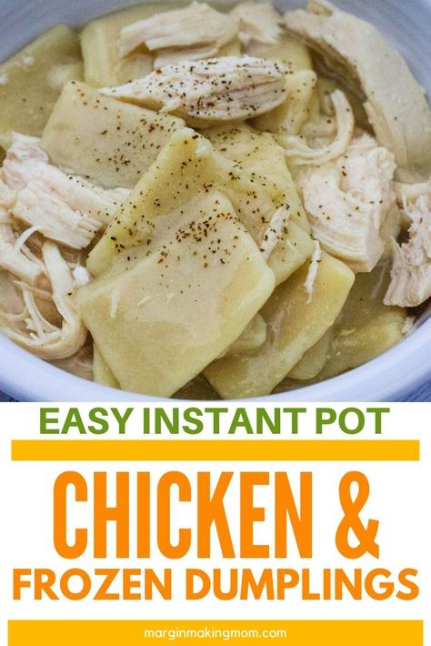 This recipe for Instant Pot chicken and Reames frozen dumplings is a super fast way to make dinner without a lot of effort! You'll love this hearty southern style comfort food meal! #southernstyle #comfortfood Chicken And Frozen Dumplings, Instapot Chicken And Dumplings, Instant Pot Chicken And Dumplings, Instant Pot Freezer, Instant Pot Freezer Meals, Chicken Dumplings Recipe, Homemade Chicken And Dumplings, Crockpot Chicken And Dumplings, Frozen Dumplings