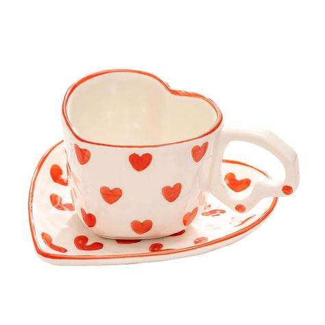 PRICES MAY VARY. Material: high quality ceramic, food safety. Size: mug: 5.7 X 3.5 X 2.7 inches(Capacity: 8oz), Saucer:6.0 X 5.7 X 0.7 inches. Suitable for tea, black tea, coffee, espresso, juice, milk at home or restaurant. Creative heart shaped and heart pattern design, beautiful and generous, perfect gift for wife, girlfriend, wedding couples on wedding anniversary, valentine's day, birthday, Christmas or other holidays. Easy to clean and microwave safe WAIT FLY Heart Shaped Ceramic Coffee Mu Heart Plates Ceramic, Coquette Mug, Barista Cafe, Cup Dessert, Quinceanera Pink, Ceramic Food, Valentines Surprise, Cute Coffee Cups, Heart Mug