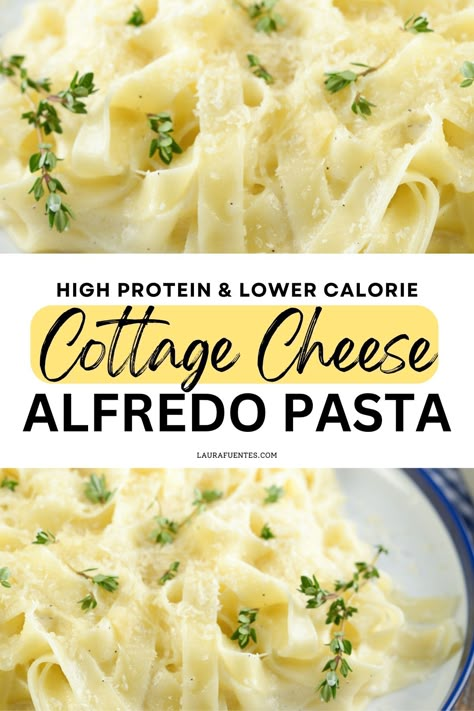 creamy cottage cheese Alfredo pasta High Protein Cottage Cheese Alfredo Sauce, Low Calorie Chicken Alfredo, High Protein Alfredo Sauce, High Protein Alfredo, High Protein Chicken Alfredo, Cheese Alfredo Pasta, Cottage Cheese Alfredo Sauce, Cottage Cheese Alfredo, Low Fat Alfredo Sauce