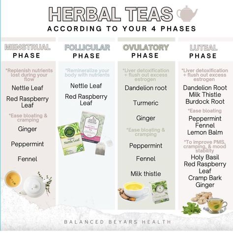 Teas For Each Cycle Phase, Teas For Your Cycle, Luteal Phase Drinks, Cycle Syncing Tea, Follicular Phase Tea, Cycle Synching, Hormone Cycle, Body Empowerment, Cycle Health