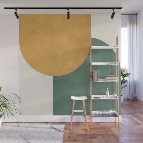 Halfmoon Colorblock 2 - Gold Green Wall Mural Charcoal Walls, Wall Paint Designs, Block Wall, Geometric Wall, Blue Walls, Green Wall, Wall Color, Wall Paint, Wall Colors