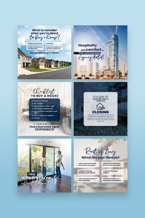 Property Design Social Media, Real Estate Social Media Posts Design, Hotel Social Media Design, Real Estate Instagram Posts Ideas, Real Estate Social Media Design, Instagram Puzzle Feed, Real Estate Banner, Inmobiliaria Ideas, Puzzle Feed