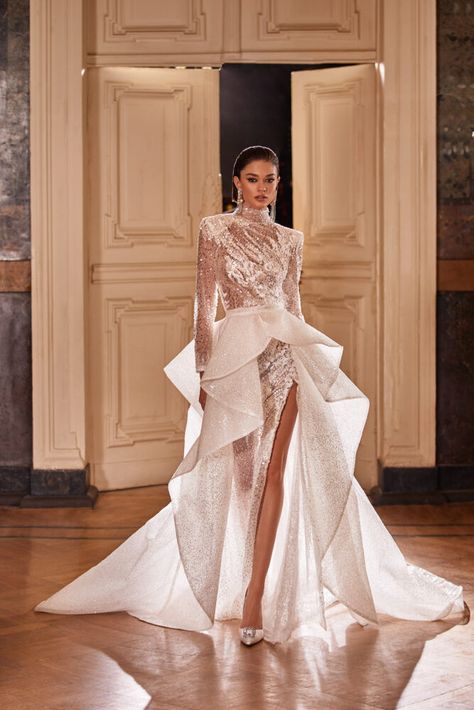 Irina - Royal Collection 2022 - MillaNova Turtleneck Wedding Dress, Tulle Overskirt, Milla Nova, Sparkle Wedding Dress, Dream Wedding Ideas Dresses, Bridal Dress Design, Luxury Wedding Dress, Maxi Dress Evening, Looks Chic