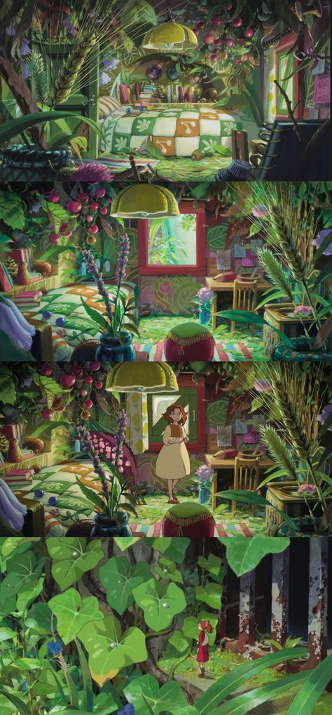 Arrietty Bedroom Stills Arrietty Bedroom Aesthetic, Studio Ghibli Art Arrietty, Arriety Ghibli Bedroom, Arrietty House Interior, Studio Ghibli Wallpaper Arrietty, Ariety Studio Gibli, Arrietty Landscape, Studio Ghibli Secret World Of Arrietty, Arrietty Screencaps