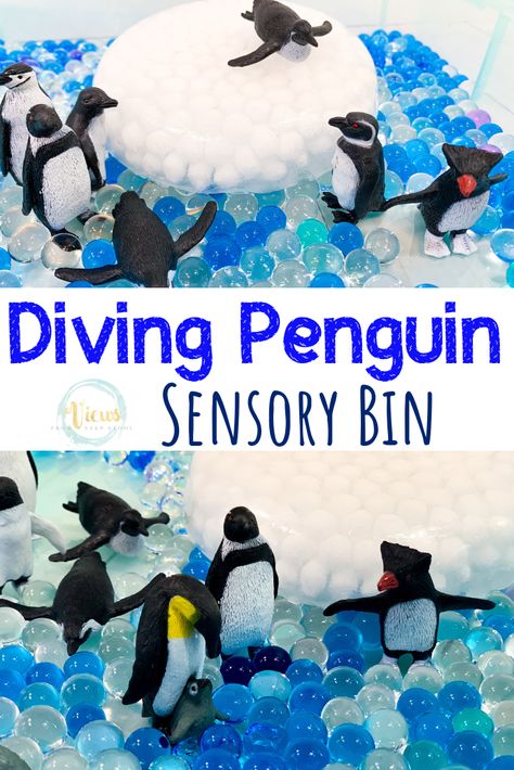 This penguin sensory bin uses water beads as a base, some of them frozen, for fun Winter sensory play for kids. Great for school or home. #penguintheme #sensoryplay #sensorybin #spd #toddlers #preschoolers #earlylearning #kidsactivities #winteractivitiesforkids #snowtheme #arcticthemeactivitiesforkids Winter Sensory Play, Christmas Literacy Activities, Winter Sensory Bin, Winter Sensory, Penguin Activities, Play For Kids, Snow Theme, Frozen Water, Polar Animals