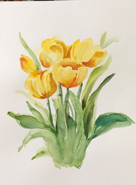 Yellow Flowers Painting, Tulip Watercolor, Tulip Drawing, Easy Acrylic Painting Ideas, Painting Birthday, Easy Acrylic Painting, Tulip Painting, Acrylic Painting Ideas, Watercolor Tulips