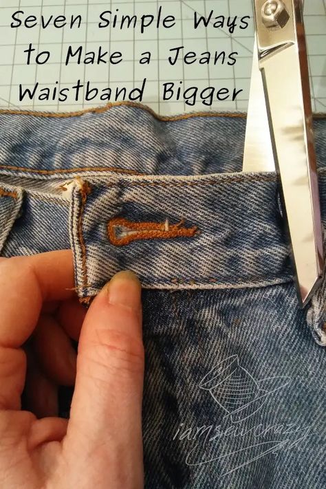 How To Make Waistband Bigger On Jeans, How To Put Elastic In Waistband Jeans, Waistband Too Small, Making Waistband Bigger, How To Make Jean Waist Bigger, Making Jeans Bigger Waist, Make Waist Bigger On Jeans, Diy Elastic Waistband Jeans, How To Fix Tight Jeans