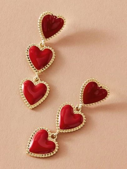 Lizzie Hearts, Red Heart Earrings, Retro Earrings, Beautiful Tiaras, Retro Earring, Heart Dangle Earrings, Red Jewelry, Heart Drop Earrings, Flower Hair Accessories