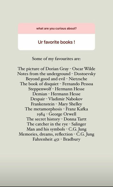 Favorite books 
List 
Persephonesblood
Persephonesmind
Oscar Wilde Persephonesblood Aesthetic, Persephonesblood Alessia, Demian Hermann Hesse, Literature Humor, Read Books Online Free, 100 Books To Read, Self Development Books, The Book Club, Unread Books