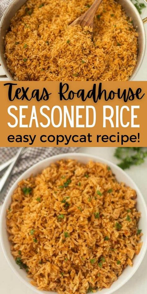 Healthy Seasoned Rice, Roadhouse Rice Recipe, Seasoned Rice Texas Roadhouse, Copycat Texas Roadhouse Seasoned Rice, Texas Road House Rice Recipe, Rice Side For Steak, Rice Ideas For Lunch, Texas Road House Seasoned Rice, Homemade Seasoned Rice