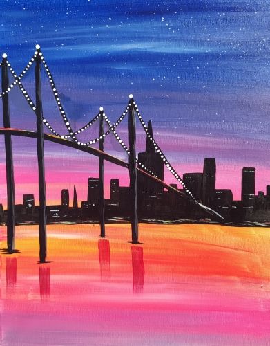 Paint Nite City Lights II painting City Light Drawing, Painting Of City At Night, New York Canvas Painting, Painting Ideas Cityscape, New York Painting Easy, City Lights Drawing, Painting Ideas City, City Painting Ideas, Horizontal Painting Ideas