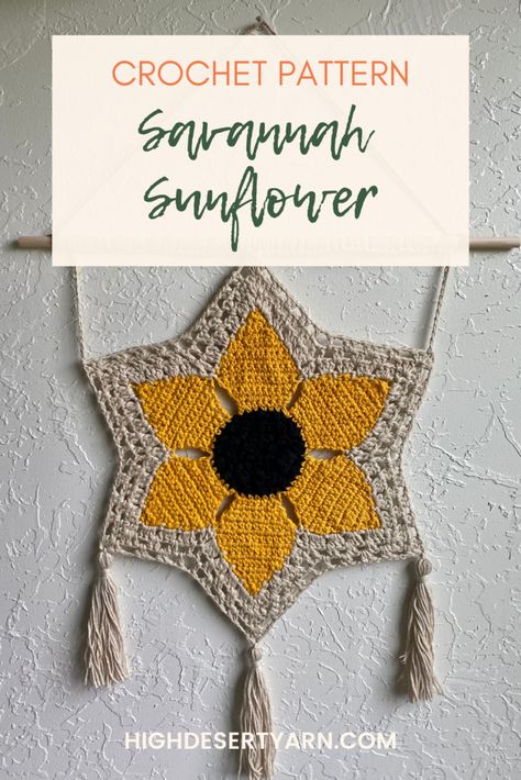 Crochet A Sunflower, Crochet Hotpad, Hippy Witch, Sunflower Wall Hanging, Mandala Motifs, Crochet Sunflowers, Crochet Studio, Crochet Wall Hanging, Sunflower Crochet