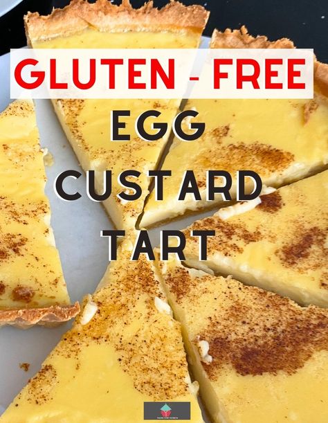 Gluten-Free Egg Custard Tart with a lovely home made gluten free shortcrust pastry and a very silky smooth egg filling. Also recipe to make individual tarts. Gluten Free Egg Recipes, Gluten Free Custard, Individual Tarts, Egg Custard Tart, Peaches And Cream Dessert, Gluten Free Desserts Thanksgiving, Egg Custard Pie, Sand Tarts, Coconut Tart