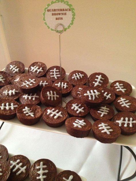 Football Birthday Party Ideas | Photo 8 of 18 | Catch My Party Football Treats, Football Banquet, Football Baby Shower, Bar A Bonbon, Mini Brownies, Sports Baby Shower, Football Snacks, Sports Birthday Party, Football Theme Party