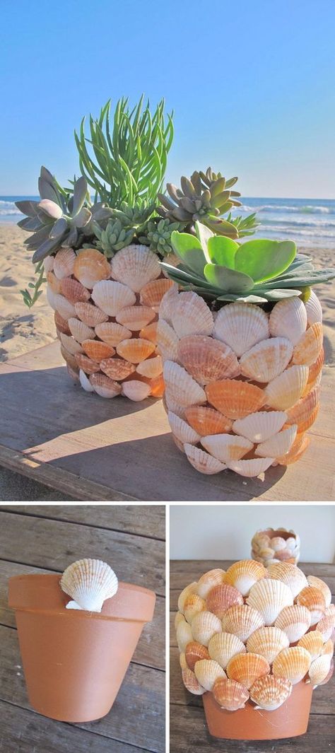 DIY Projects to Try Easy Crafts For Teens, Jardim Diy, Crafts For Teens To Make, Decorated Flower Pots, Diy Valentine, Diy Simple, Beach Crafts, Seashell Crafts, Succulents Diy