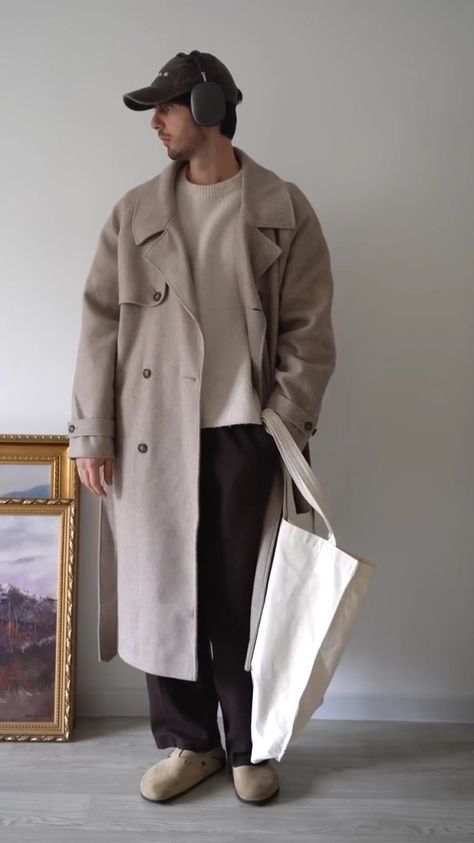 Winter Outfits Cold Aesthetic, Hazelnut Aesthetic, Men Winter Outfits Cold Weather, Stylish Winter Outfits Men, Winter Trench Coat Outfit, Men Fall Outfits Casual, Male Attention, Boston Birkenstock, Outfits Cold Weather