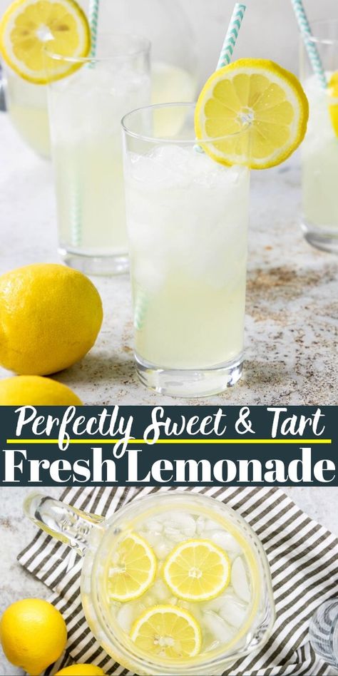 3 simple ingredients is all you need to make this AMAZING fresh lemonade recipe. It is the perfect balance of sweet and tart! Tart Lemonade Recipe, Fresh Lemonade Recipe, Pineapple Lemonade Recipe, Easy Lemonade Recipe, Homemade Strawberry Lemonade, Homemade Lemonade Recipes, Cherry Lemonade, Pineapple Lemonade, Fresh Squeezed Lemonade