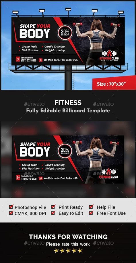 Fitness Billboard Template - Signage Print Templates Gym Billboard Design, Gym Poster Design Banner Template, Fitness Ads, Gym Advertising, Fitness Banner, Billboard Template, Gym Designs, Gym Banner, Yoga Logo Design