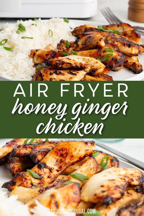 Air Fryer Honey Ginger Chicken Recipe - Fabulessly Frugal Honey Ginger Chicken, Ginger Chicken Recipes, New Air Fryer Recipes, Honey Ginger, Simple Chicken, Ginger Chicken, Easy Chicken Dinner Recipes, Honey Chicken, Ginger Recipes