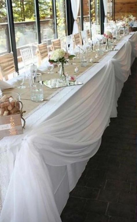 28 COLORS 16 ft/32 ft Top Table Chair Swag Sheer Organza Fabric DIY Wedding Party Decoration Burlap Wedding Table, Head Table Wedding Decorations, Rustic Burlap Wedding, Head Table Decor, Head Table Wedding, Bridal Table, Table Runners Wedding, Can Diy, Burlap Wedding