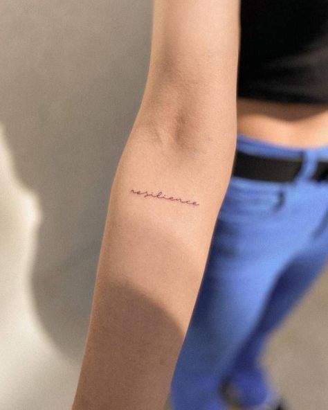 Resilience Tattoo Fonts, Resilience Symbol, Unique Minimalist Tattoo, Resilience Tattoo, Symbols Meaning, Tattoo Side, Small Girly Tattoos, Fonts Lettering, Tattoo Minimalist