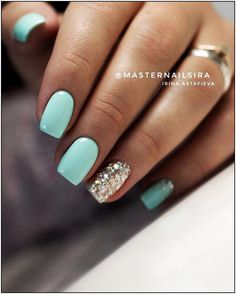 Teal Acrylic Nails, Teal Nails, Summer Gel Nails, Turquoise Nails, Nagellack Trends, Short Gel Nails, Recipes Beef, Short Acrylic, Cute Gel Nails