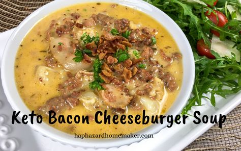 One Skillet Keto Bacon Cheeseburger Soup Recipes With Bacon Crumbles, Bacon Soup Recipes, Bacon Cheeseburger Soup, Cheese Burger Soup Recipes, Cheeseburger Soup, Keto Soup, Instant Pot Soup Recipes, Bacon Cheeseburger, Comfort Soup