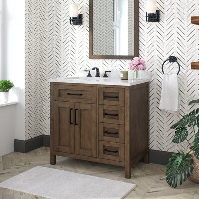 Attention to every detail shows in this 36" Single Bathroom Vanity Set, with its premium construction and modern features built for today’s bathrooms. A handsome finish complements its luxurious straight-edged slab of White cultured marble. One double door cabinet with an interior shelf plus four dovetailed drawers maximize every inch of storage, including clever customizable drawer organizers plus quality soft-close, full-extension, and tilt-down hardware. Sleek black contemporary handles, leve Almond Latte, 36 Inch Vanity, Vanity Set With Mirror, Single Sink Vanity, Marble Vanity Tops, Cultured Marble, Engineered Stone, Single Sink Bathroom Vanity, Drawer Organizers