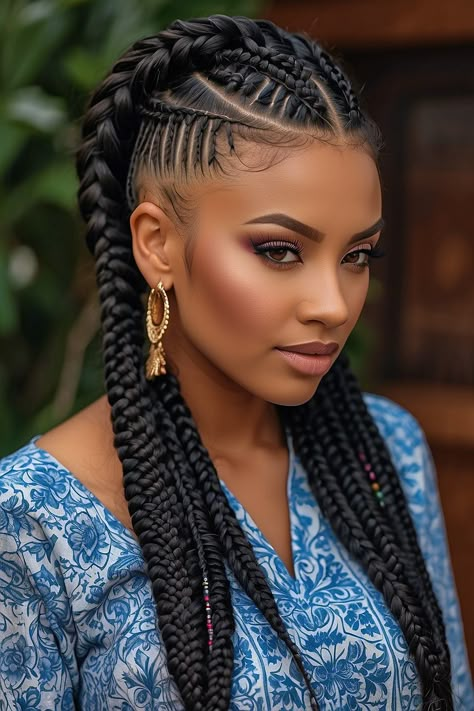 Hair Out Styles, 4 French Braids, Braids To The Back For Black Women, Pocahontas Braids, Goddess Braid, Hair Braid Patterns, Cornrows Braids For Black Women, Twisted Hair, Feed In Braids Hairstyles