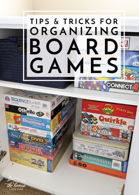 Make play time quick and easier with these tips and tricks for organizing board games! Closet Game Storage, Organize Games In Closet, Organize Game Closet, Storage For Games, Board Games Organization, How To Organize Board Games, Organizing Board Games, Board Game Organization Ideas, Game Room Organization