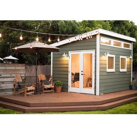 Image Source: Instagram user f.f.o.r.m Office Sheds  Converting a shed into a separate office space solves a problem for anyone who works from home but has trouble separating the personal and professional.  http://www.popsugar.com/home/Shed-Renovation-Ideas-37666517 He Shed She Shed, He Shed, Small Shed, Amazing Sheds, Office Shed, Floor Outdoor, Shed Office, Craft Shed, Studio Shed