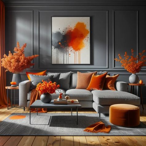 charcoal gray and burnt orange living room