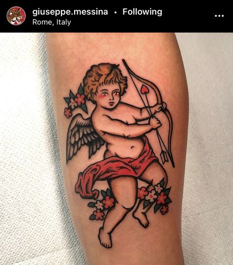 Traditional Heart Tattoos, Cupid Cherub, Cupid Tattoo, Taboo Tattoo, Traditional Tattoo Inspiration, Cherub Tattoo, Devil Tattoo, Clever Tattoos, Traditional Tattoo Sleeve