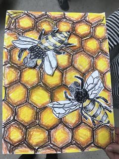 Elements of the Art Room: Beautiful 3rd grade Beehives! Legacies Lizzie, Third Grade Art Project, 3rd Grade Art Lesson, Beehive Art, Third Grade Art, Spring Art Projects, 4th Grade Art, 5th Grade Art, 3rd Grade Art