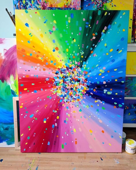 Bright Color Paintings Ideas, Creative Rainbow Art, Bright Colorful Painting Ideas, Rainbow Art Painting Acrylics, Diy Rainbow Painting, Painting Rainbows On Canvas, Acrylic Rainbow Painting, Rainbow Canvas Painting Ideas, Rainbow Art Ideas