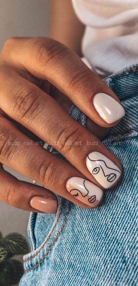 Creative & Pretty Nail Trends 2021 : Abstract Face Nails Picasso Nails, Face Nails, Minimal Nails Art, Unghie Nail Art, Mens Nails, Subtle Nails, Minimal Nails, Casual Nails, Her Nails